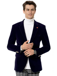 Thumbnail for Kent & Park Men's Velvet Solid Navy Blue Classic Fit Blazer Sportcoat