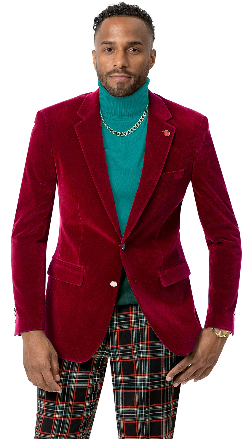Kent &amp; Park Men&#39;s Velvet Solid Red Classic Fit Blazer Sportcoat