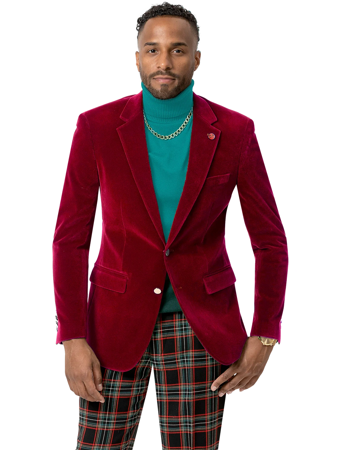 Kent & Park Men's Velvet Solid Red Classic Fit Blazer Sportcoat