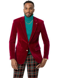 Thumbnail for Kent & Park Men's Velvet Solid Red Classic Fit Blazer Sportcoat