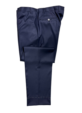 Corneliani Mens Navy Textured Fully-Canvassed Peak Lapel Slim Fit 3-Piece Wool Suit - 46L - The Suit Depot