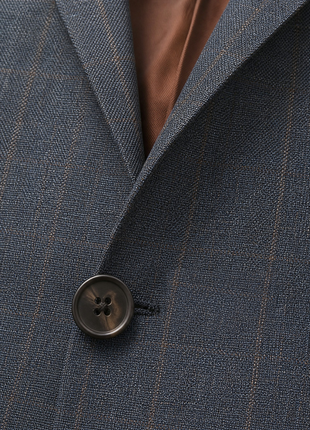 Mazara Mens Blue Plaid With Brown Windowpane Slim Fit Notch Lapel Wool 2-Button Suit
