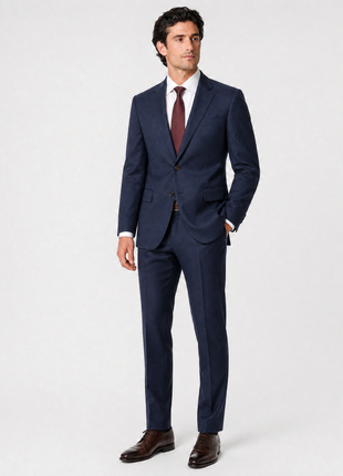 Tovaglia Mens Medium Blue Weave Notch Lapel Wool Silk Blend 2-Button Suit