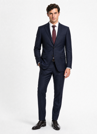 Mazara Mens Dark Navy Pinstriped Slim Fit Notch Lapels Wool 2-Button Suit