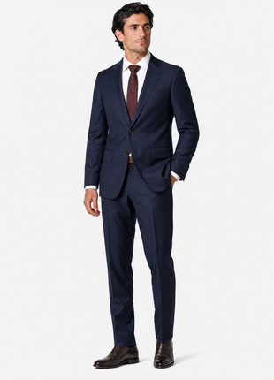 Mazara Mens Solid Navy Slim Fit Notch Lapel Wool Cashmere Blend 2-Button Suit