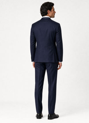 Mazara Mens Solid Navy Slim Fit Notch Lapel Wool Cashmere Blend 2-Button Suit