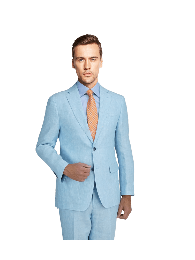 Label E Men's Solid Blue Classic Fit 100% Linen Suit