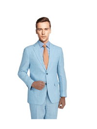 Thumbnail for Label E Men's Solid Blue Classic Fit 100% Linen Suit