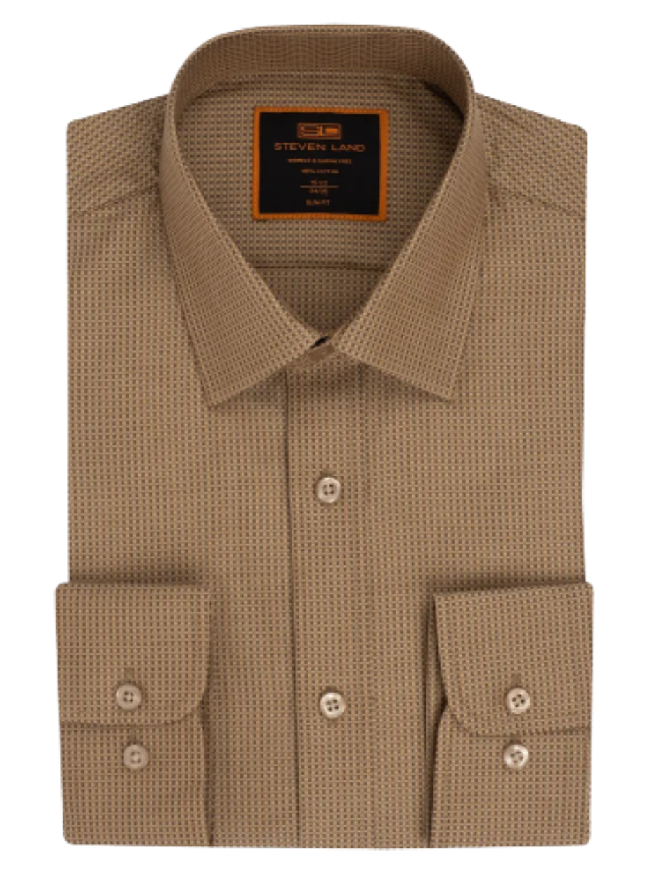 Steven Land Textured Golden Brown Slim Fit Spread Collar Wrinkle Shrin The Suit Depot Steven Land Textured Golden Brown Slim Fit Spread Collar Wrinkle Shrin The Suit Depot