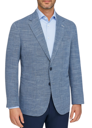 Canuti Silvio Blue Textured Modern Fit Notch lapel Cotton Linen Blend 2 Button Blazer Sportscoat