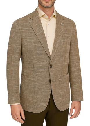 Canuti Silvio Brown Textured Modern Fit Notch lapel Cotton Linen Blend 2 Button Blazer Sportscoat