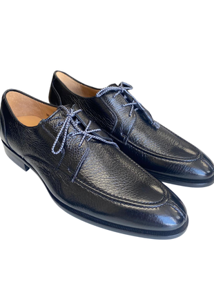 Mezlan Fratello Black Pebbled Leather Apron Toe Derby Dress Shoes