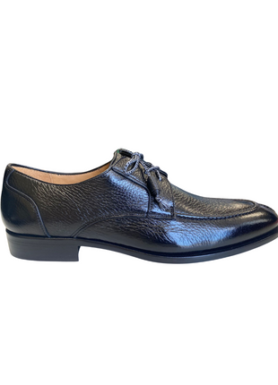 Mezlan Fratello Black Pebbled Leather Apron Toe Derby Dress Shoes