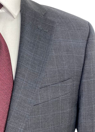 Tommy Hilfiger Charcoal Grey with Light Blue Windowpane Modern Fit Notch Lapel Wool Stretch 2-Button Blazer Sportcoat