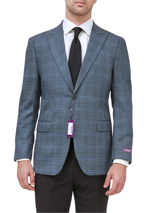 Canuti By Steven Land Light Blue Plaid Modern Fit 2 Button Blazer Sportcoat