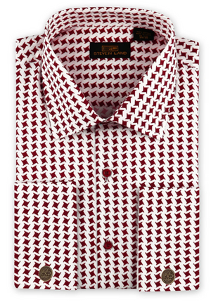 Steven Land Brick red Houndstooth Classic Fit Spread Collar French Cuff Cotton Dress Shirt