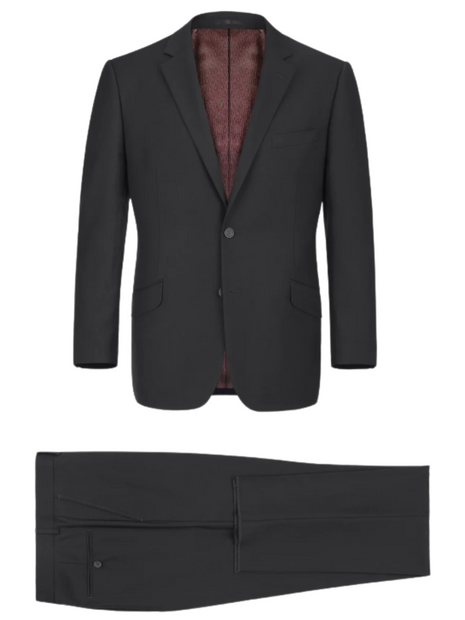 Raphael Solid Black Notch Lapel Slim Fit Stretch Two Button Suit