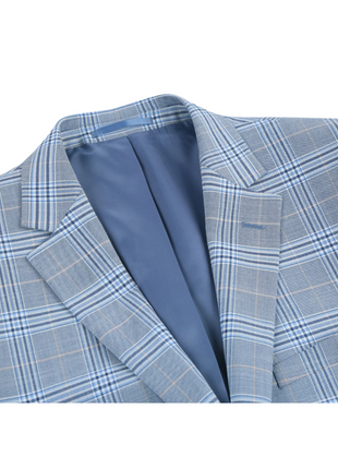 Raphael Light Blue Glen Plaid With Windowpane Slim Fit Stretch Notch Lapel Two Button Suit