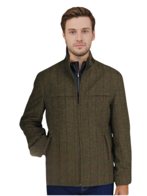 Label E Mens Brown Check Zip-Up Wool Blend Jacket