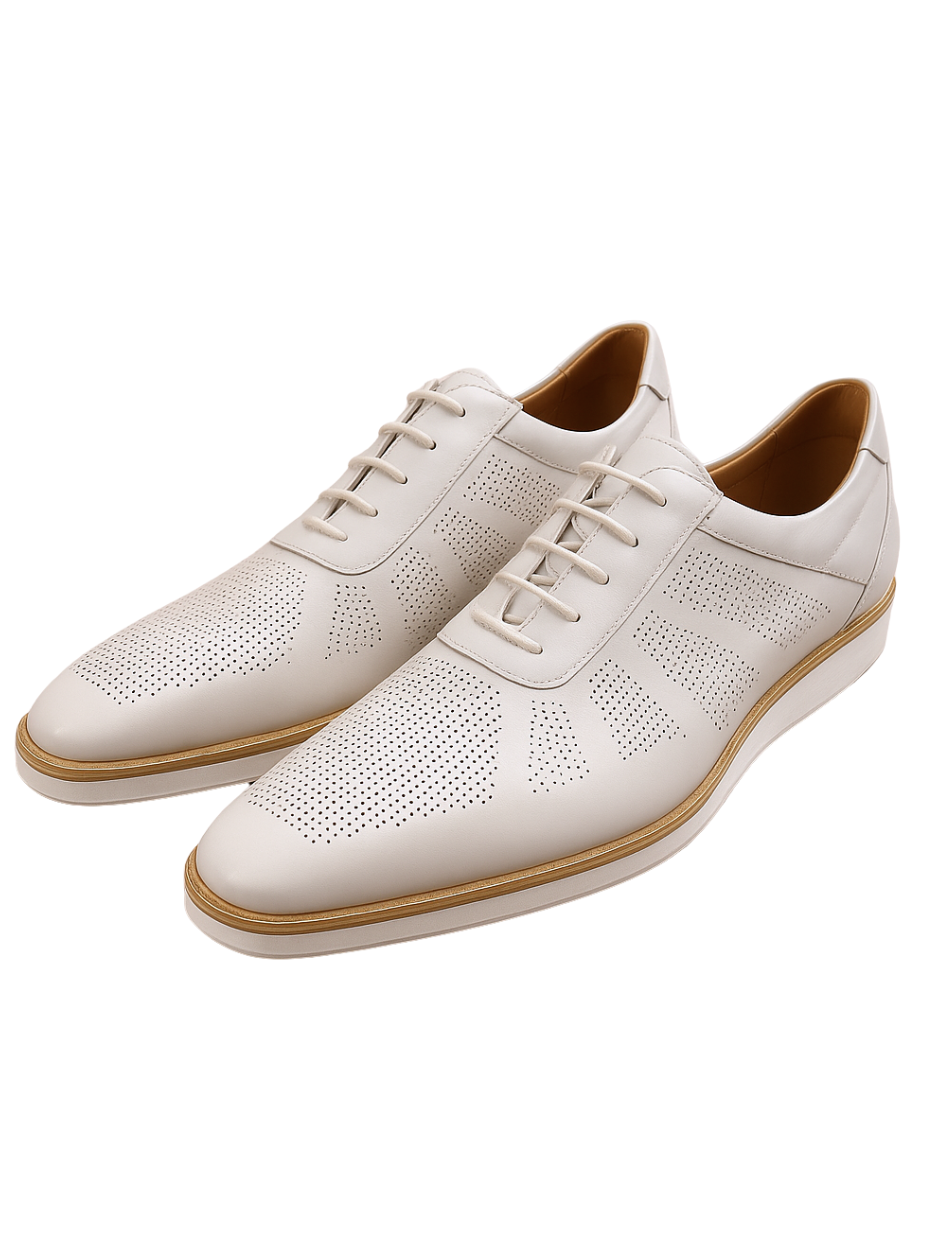 VQ Signature Lorenzo Mens White Lace-Up Leather Casual Shoes – The