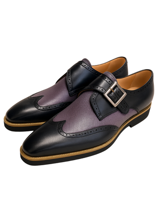 VQ Signature Milan Mens Black & Grey Monk Strap Leather Dress Shoes