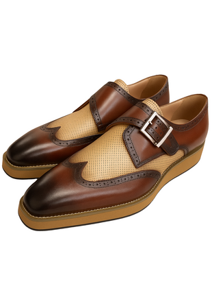 VQ Signature Milan Mens Brown & Tan Monk Strap Leather Dress Shoes