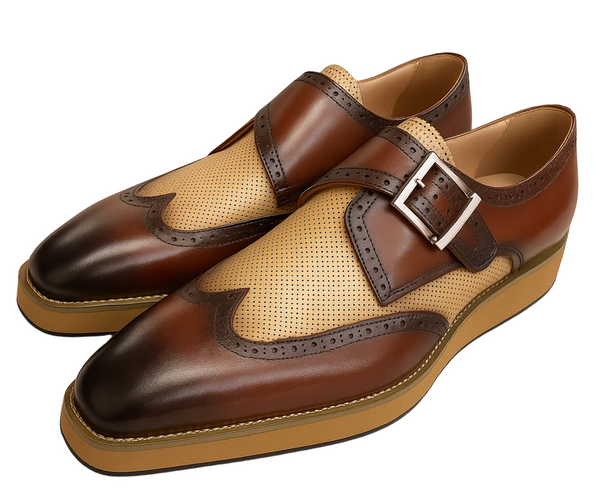 VQ Signature Milan Mens Brown & Tan Monk Strap Leather Dress Shoes – The Suit Depot