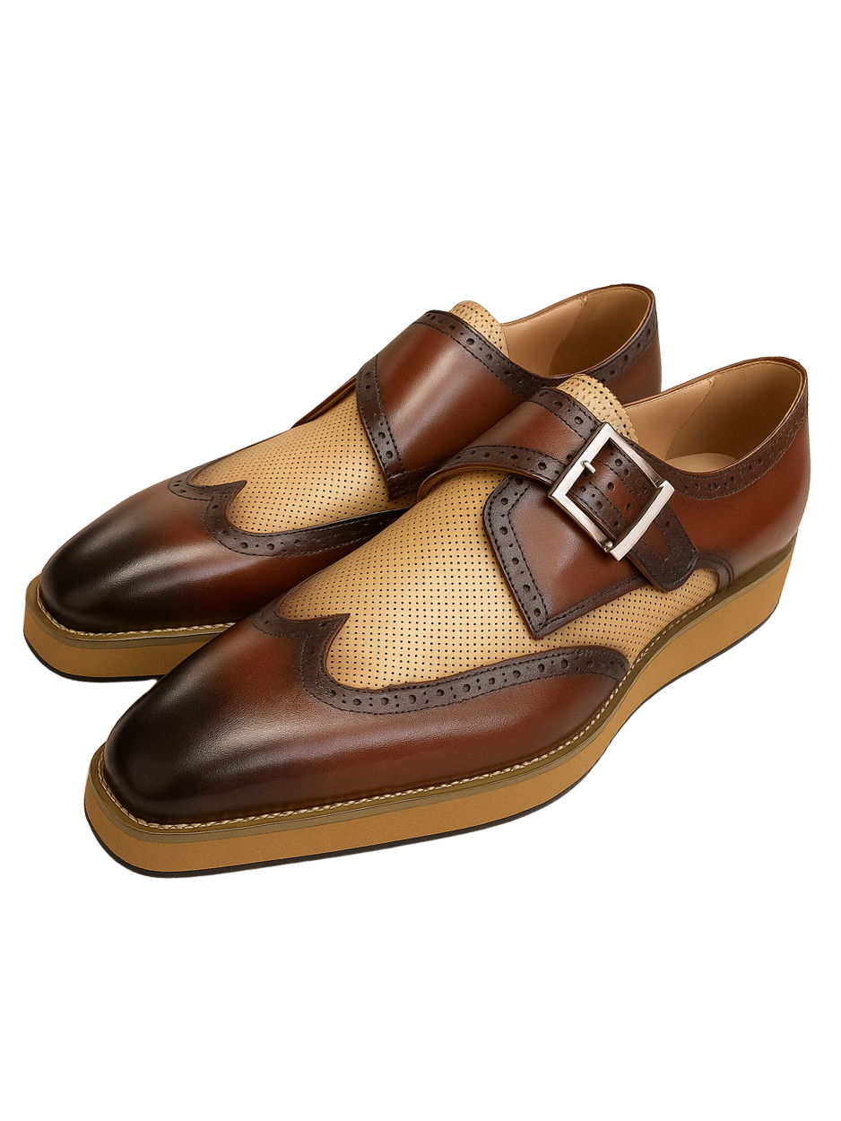 VQ Signature Milan Mens Brown & Tan Monk Strap Leather Dress Shoes The Suit Depot VQ Signature Milan Mens Brown & Tan Monk Strap Leather Dress Shoes The Suit Depot