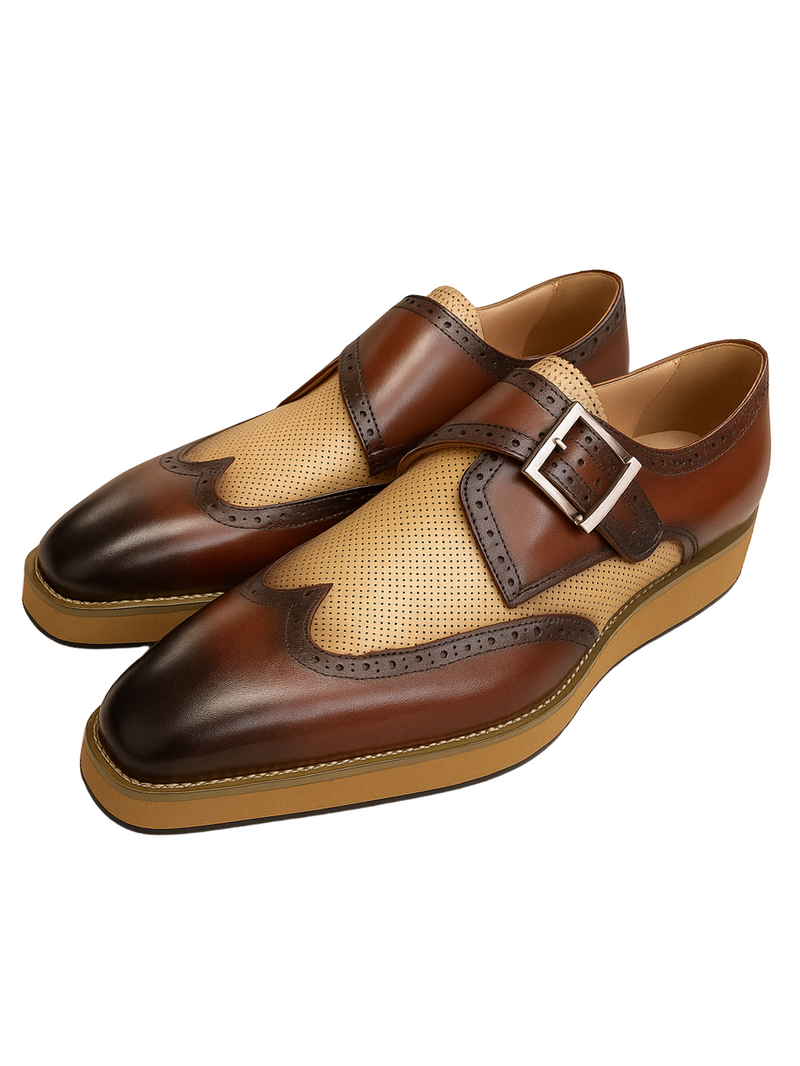 VQ Signature Milan Mens Brown & Tan Monk Strap Leather Dress  display picture 3