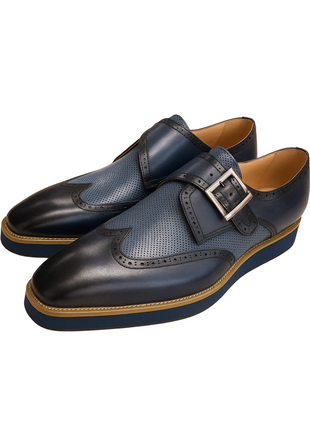 VQ Signature Milan Mens Navy & Light Blue Monk Strap Leather Dress Shoes