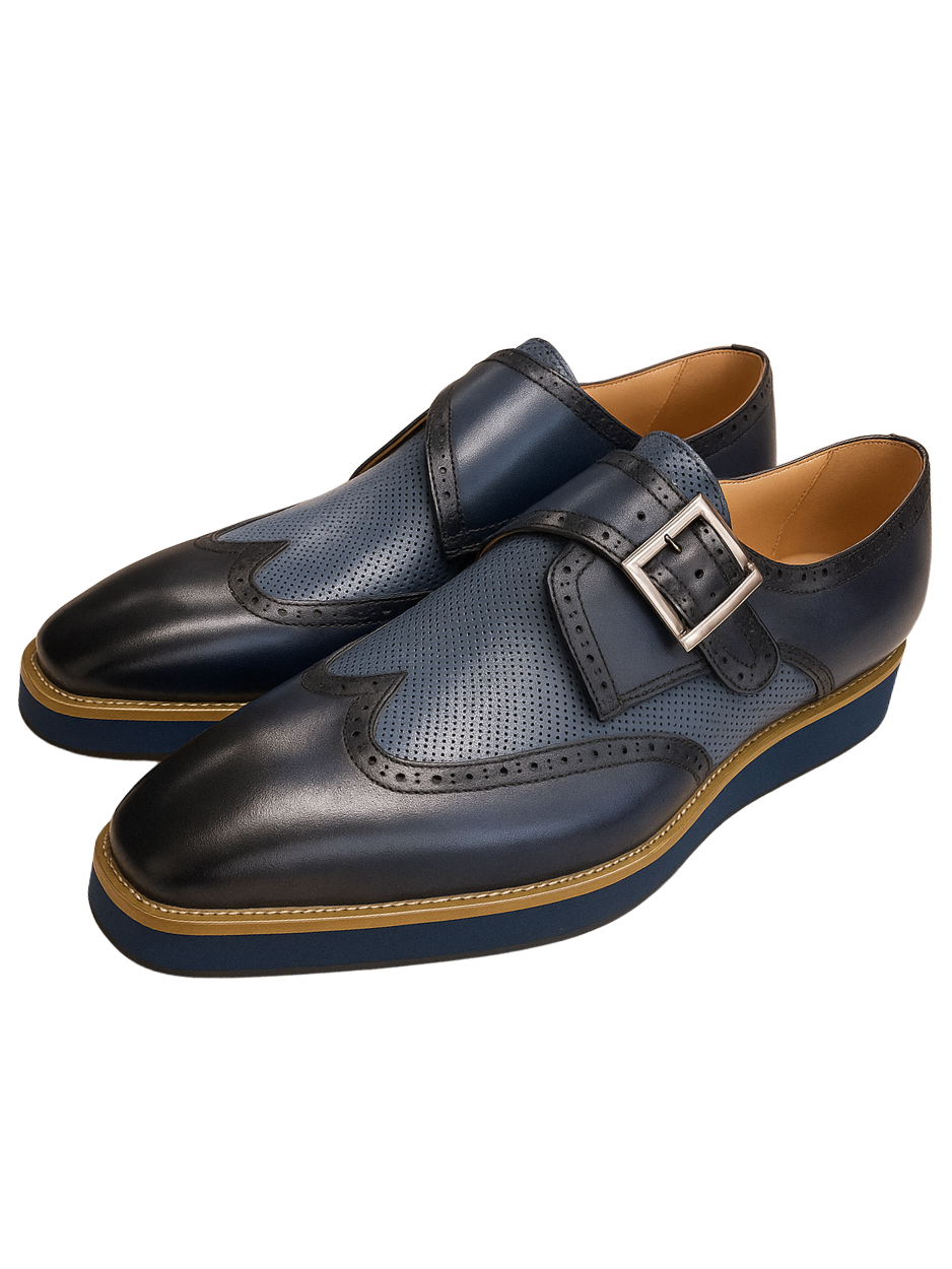 VQ Signature Milan Mens Navy & Light Blue Monk Strap Leather Dress Sho The Suit Depot VQ Signature Milan Mens Navy & Light Blue Monk Strap Leather Dress Sho The Suit Depot