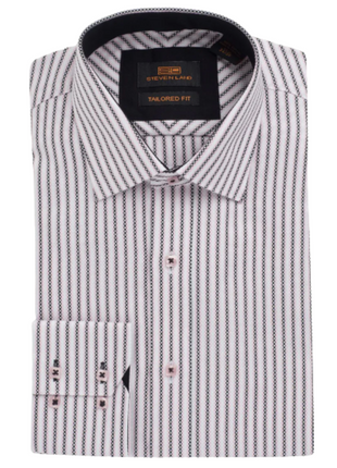 Steven Land Mens Classic Fit Black & Pink Striped 100% Cotton Dress Shirt