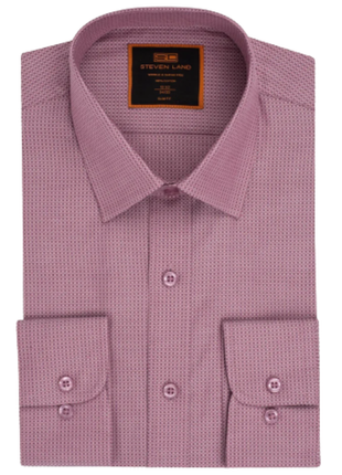 Steven Land Textured Berry Pink Slim Fit Spread Collar Wrinkle Shrink Free Cotton Dress Shirt