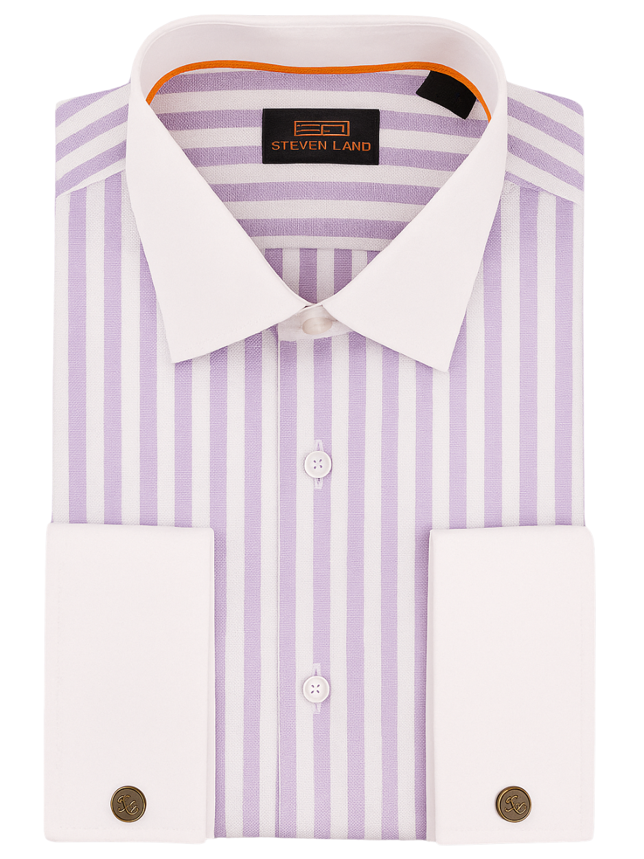 lavender french cuff dress shirt TRUZZI Lavender Striped Cotton French Cuff Dress Shirt