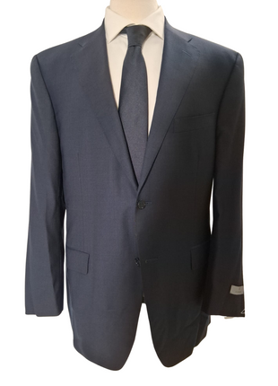 Canali Navy Blue Windowpane 100% Wool 2 Button Suit 44R