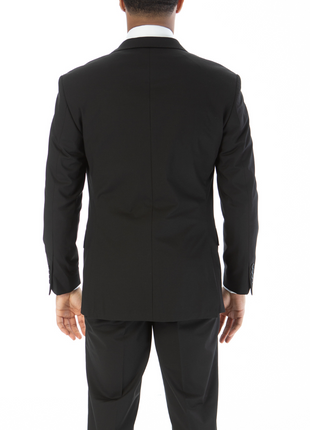 Raphael Mens Solid Black Slim Fit Stretch 2 Button Blazer Sportcoat