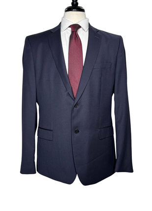 Versace Collection Mens Solid Dark Blue Notch Lapel Classic Fit 2-Button Wool Suit - 44L