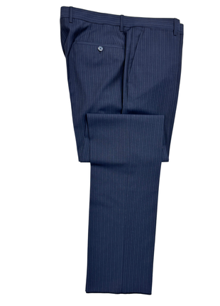 Versace Collection Mens Navy Multi-Pinstripe Peak Lapel Classic Fit 2-Button Wool Suit - 44R