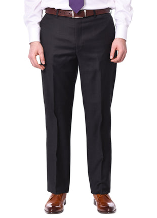 Mens Classic Fit Solid Charcoal Gray Flat Front Wool Dress Pants