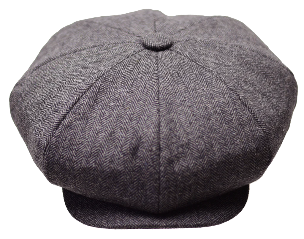 Mens Gray & Black The Melton 8/4 Panel Newsboy Felt Cap