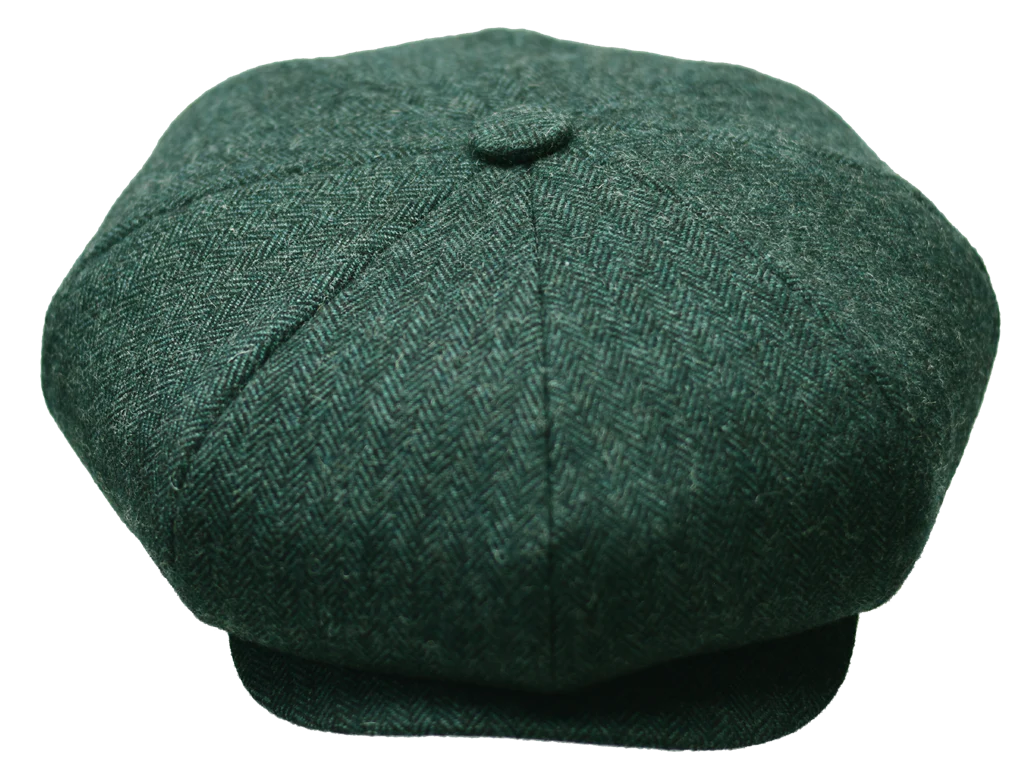 Mens Green & Black The Melton 8/4 Panel Newsboy Felt Cap