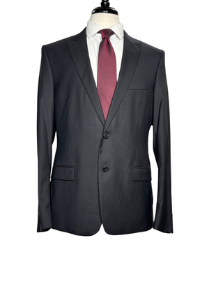 Versace Collection Mens Solid Black Peak Lapel Slim Fit 2-Button Wool Suit - 42R