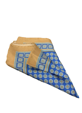 Cesare Attolini Blue Green Motif Silk Pocket Square Handmade In Italy
