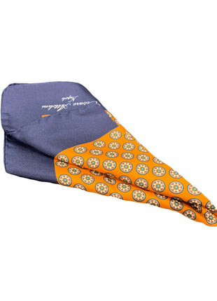 Cesare Attolini Blue Orange Motif Silk Pocket Square Handmade In Italy