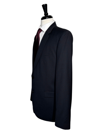 Hugo Boss Mens Black Micro-Check Notch Lapels Slim Fit 2 Button Wool Suit - 44L