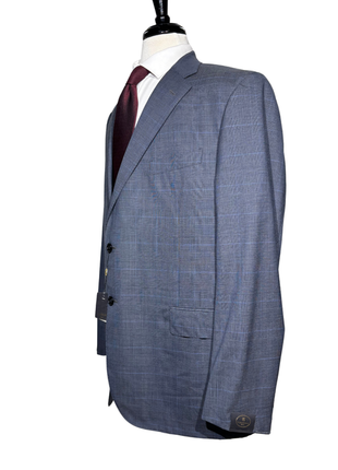 Corneliani Mens Blue Glen Plaid Fully-Canvassed Notch Lapels Classic Fit 2 Button Wool Suit - 48R