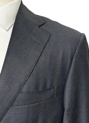 Corneliani Mens Charcoal Windowpane Fully-Canvassed Notch Lapels Classic Fit 2 Button Wool Suit - 40L