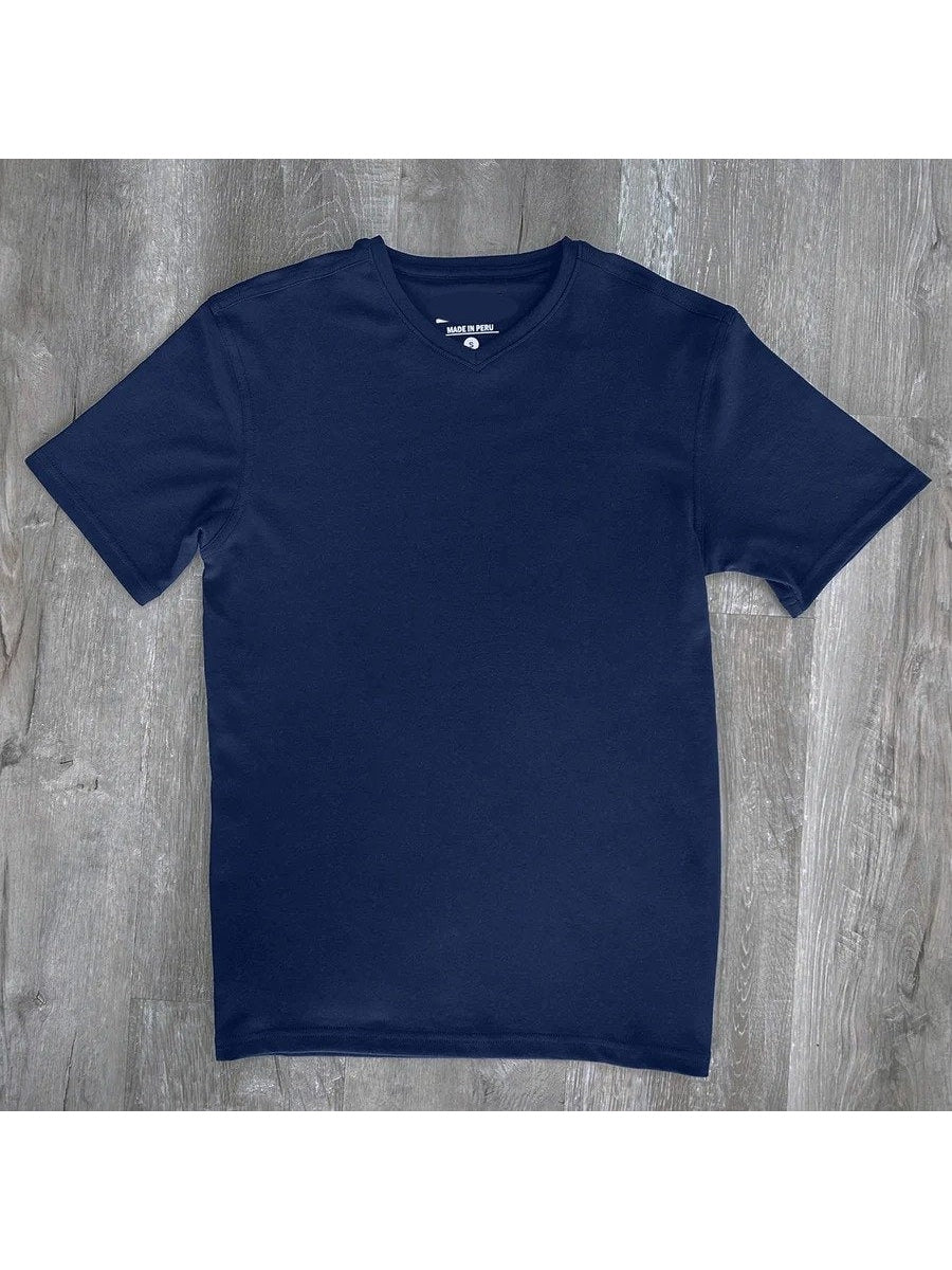 Briani Uomo Mens Navy Blue Short Sleeve V Neck 100% Cotton Casual Shirt