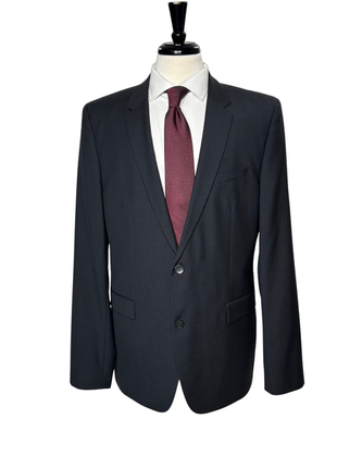Hugo Boss Mens Black Micro-Check Notch Lapels Slim Fit 2 Button Wool Suit - 44L
