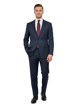 Z Zegna Mens Blue Windowpane Notch Lapel Classic Fit 2-Button Wool Suit - 42R